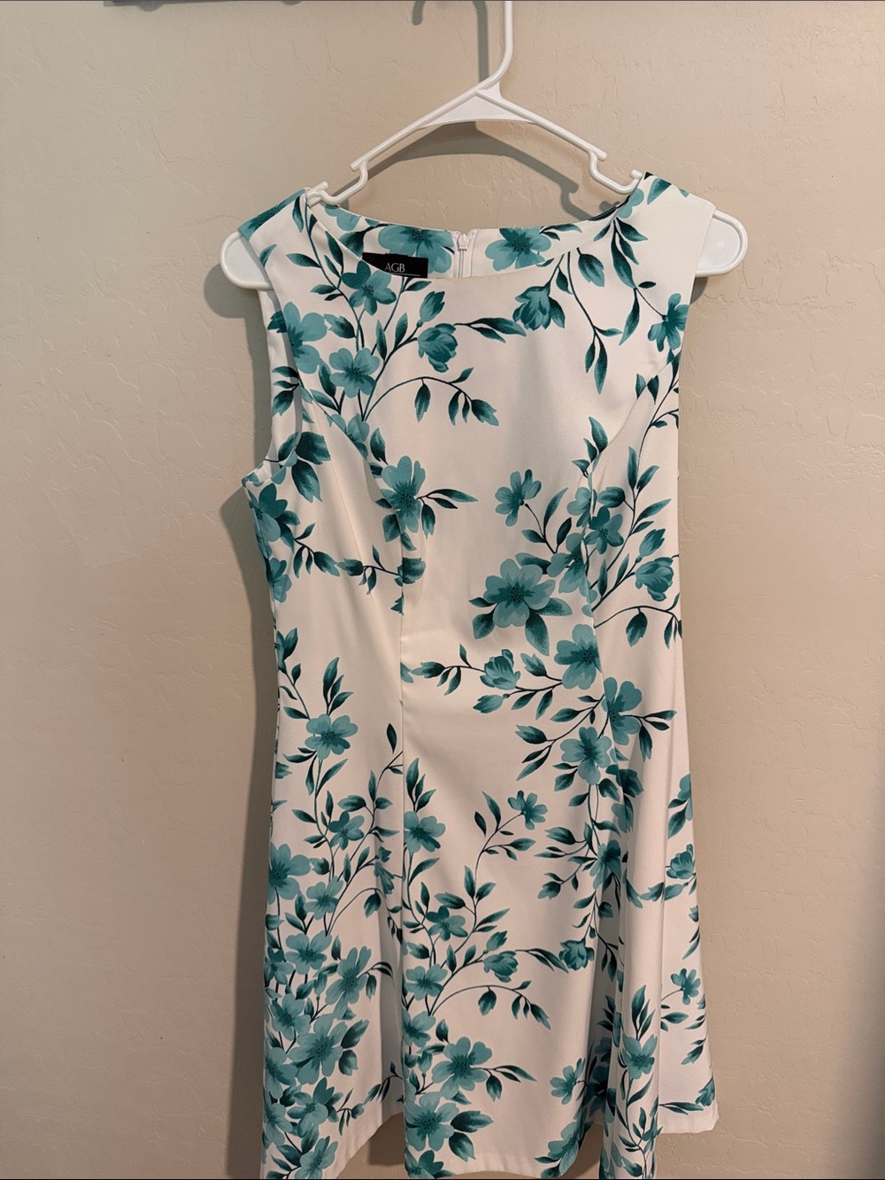 AGB White Dress with Teal Floral Print